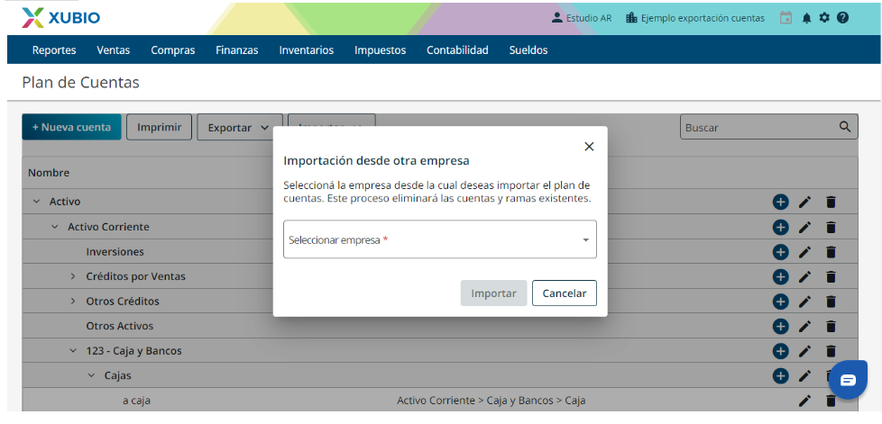ca1 cómo importo un plan de cuentas