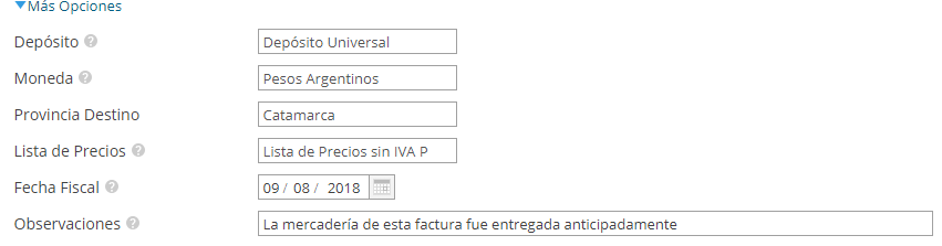 Información adicional de una factura de compra en Xubio Argentina