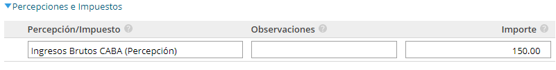 Información de percepciones de compra en Xubio Argentina