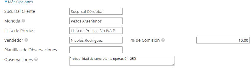 Información adicional de un nuevo presupuesto en Xubio Argentina