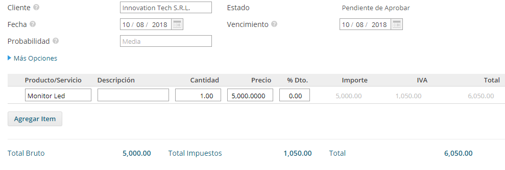 Información completa de un nuevo presupuesto en Xubio Argentina
