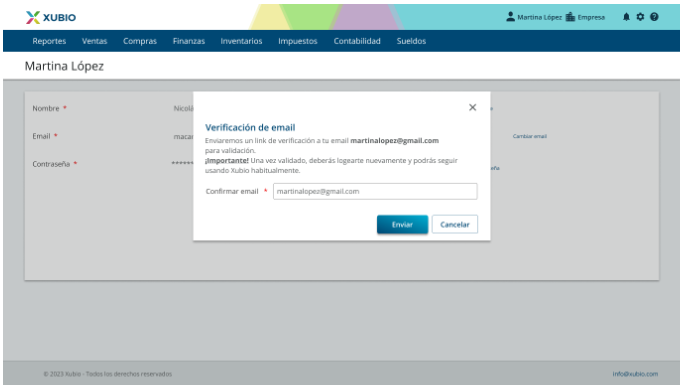 como verifico mi mail en Xubio 2